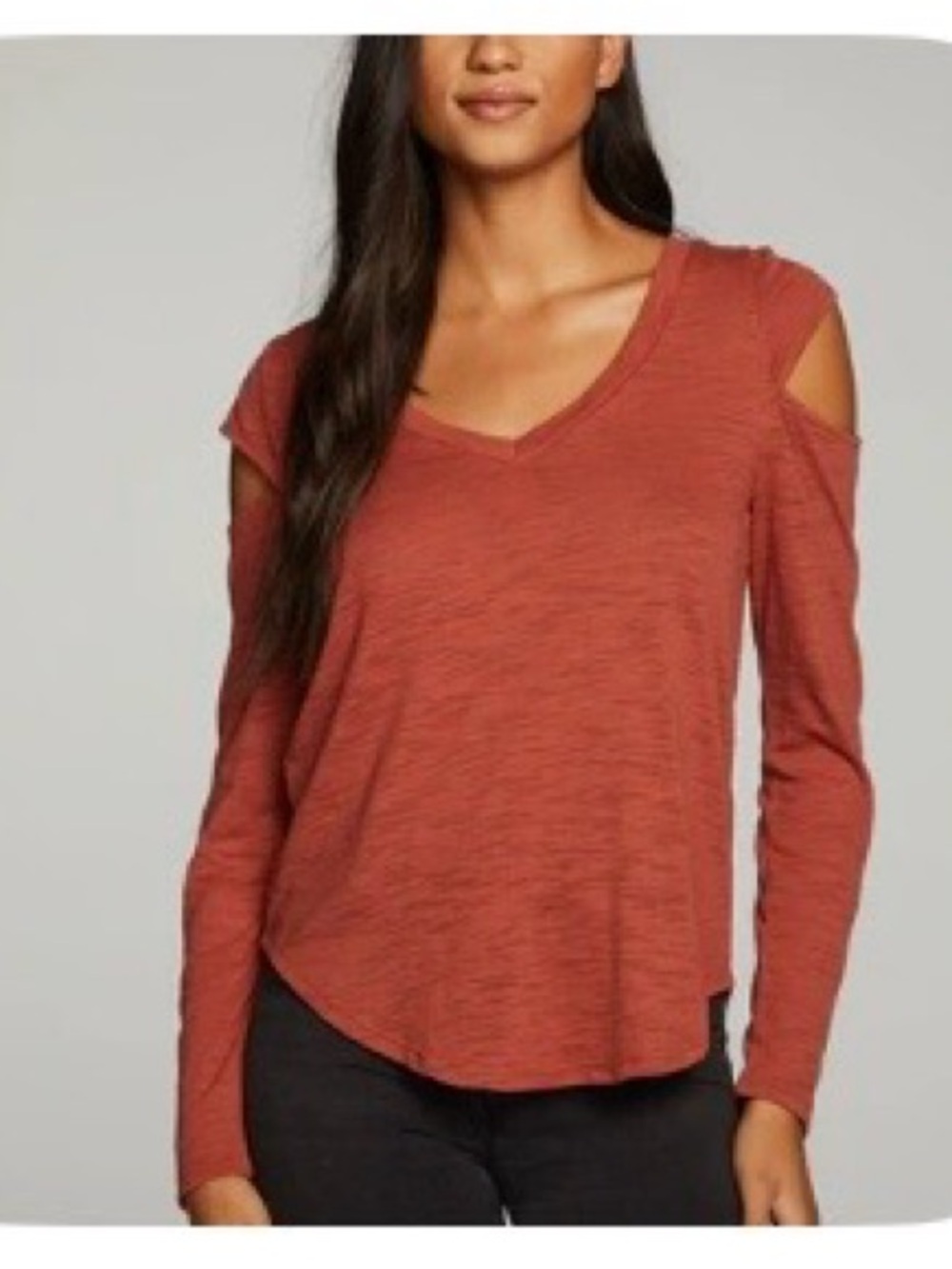 Chaser Rust Red Cold-Shoulder Long Sleeve Tee